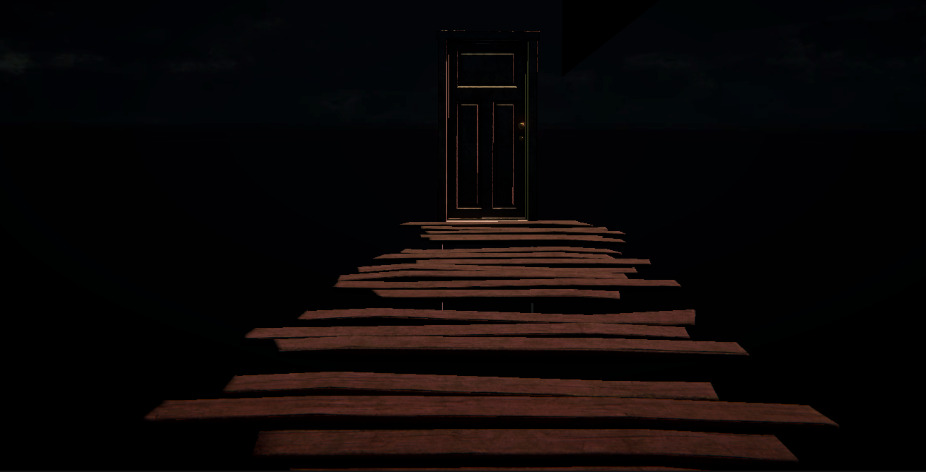 A hauntingly dark room with dim lighting and eerie atmosphere