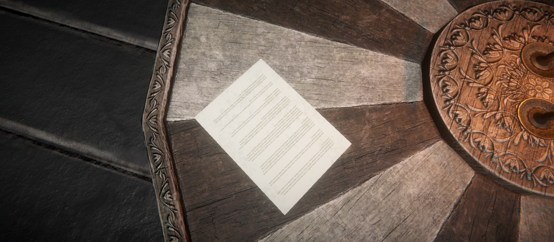 A hauntingly dark room with dim lighting and eerie atmosphere